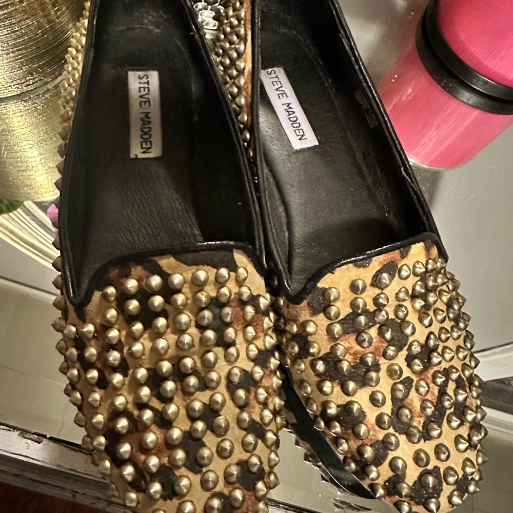 Steve Madden Black and Gold Studded Loafers